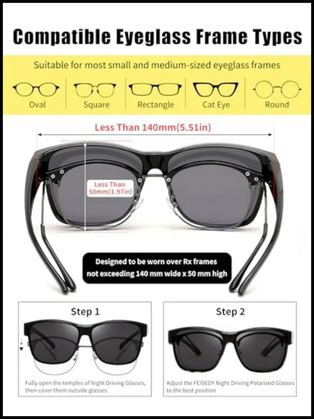 Oversized Fit Over Glasses Polarized Sunglasses UV400 Protection Unisex
